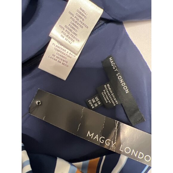 Maggy London Women's Blue Stripes Dress with Pockets / Puff Sleeves Plus Size 14 - Picture 10 of 11